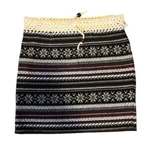 Woven Cotton Mini Skirt With Crochet Waist